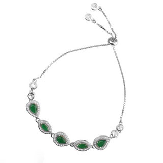 Silver Zircon Green Stone Drop Bracelet