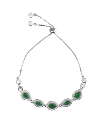 Silver Zircon Green Stone Drop Bracelet