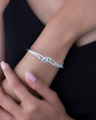 Silver Zircon Studded Leaf Kada