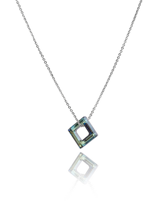 Silver Cube Green Emerald Pendant