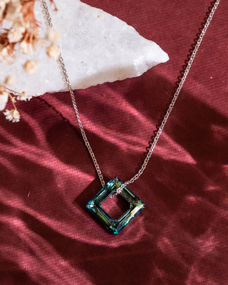 Silver Cube Green Emerald Pendant
