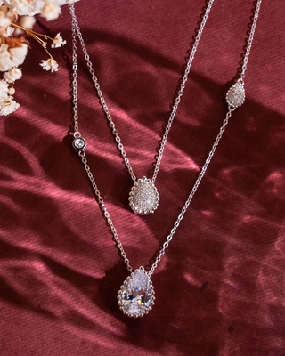 Silver Zircon Layered Drop Pendant