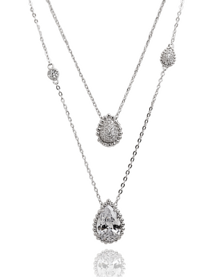 Silver Zircon Layered Drop Pendant