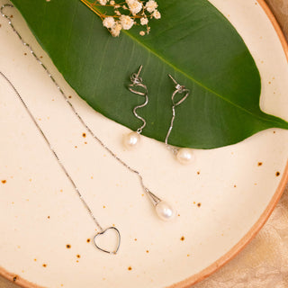 Silver Pearl Heart Set