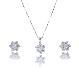 Silver Zircon Floral Set