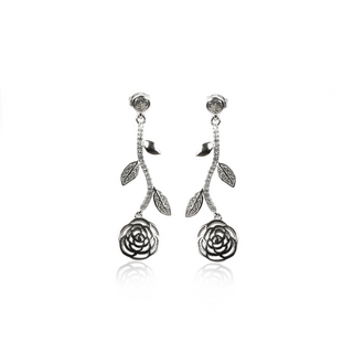 Silver Zircon Flower Leaf Earrings