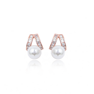 Rose Gold Zircon Pearl Stud Earrings