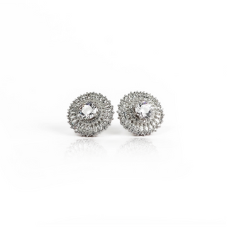 Silver Zircon Round Stud Earrings