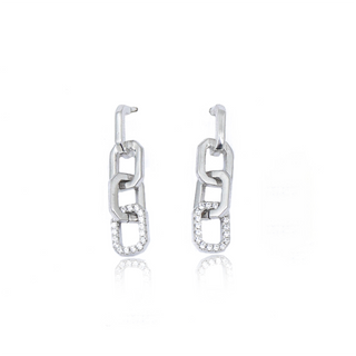 Silver Zircon Chain Stud Earrings