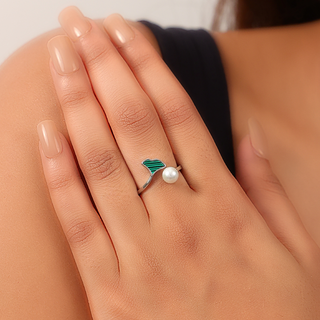 Silver Pear Green Emerald Ring