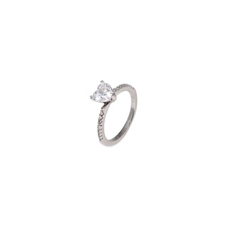 Silver Zircon Heart Solitaire Ring