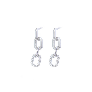 Silver Zircon Chain Stud Earrings