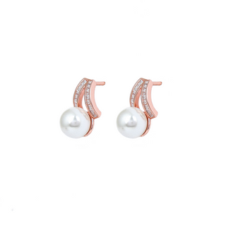 Rose Gold Zircon Pearl Stud Earrings