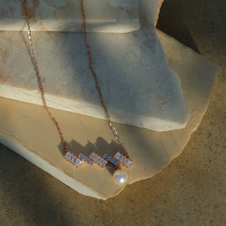 Rose Gold Zircon Pearl Necklace