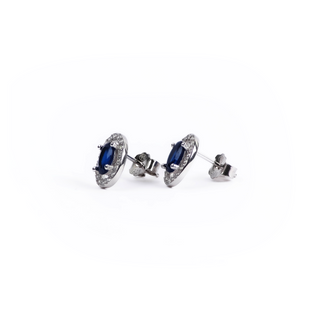 Silver Oval Blue Stone Stud Earrings