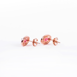 Rose Gold Oval Pink Stone Stud Earrings