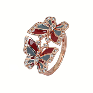 Rose Gold Multicoloured Butterfly Ring