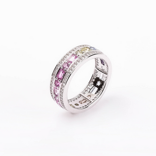 Silver Magenta Color Zircon Studded Ring