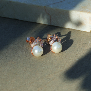 Rose Gold Zircon Pearl Stud Earrings