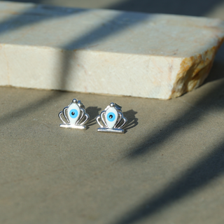 Silver Crown Evileye Stud Earrings