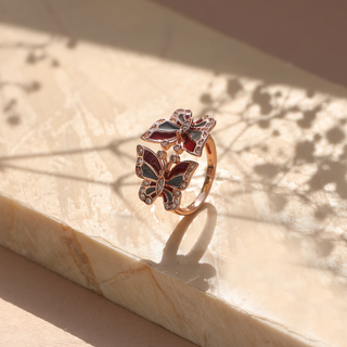 Rose Gold Multicoloured Butterfly Ring