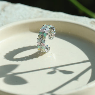 Silver Pastel Colour Leafy Ring