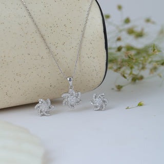 Silver Zircon Floral Set