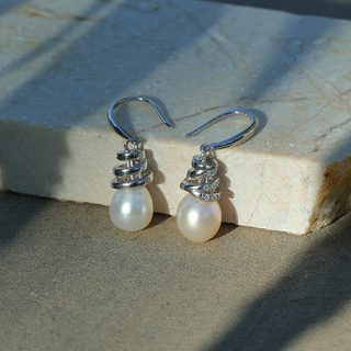 Silver Zircon Pearl  Earrings