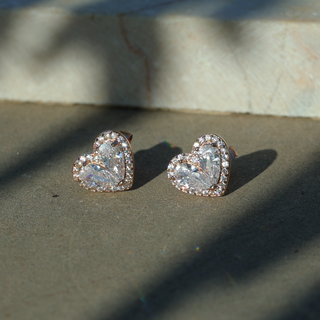 Rose Gold Studded Heart Earrings