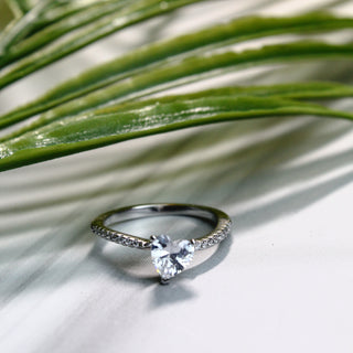 Silver Zircon Heart Solitaire Ring